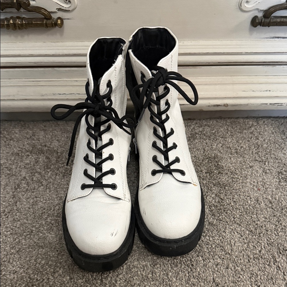 Mix No. 6 White and Black Lace-Up Combat Boots